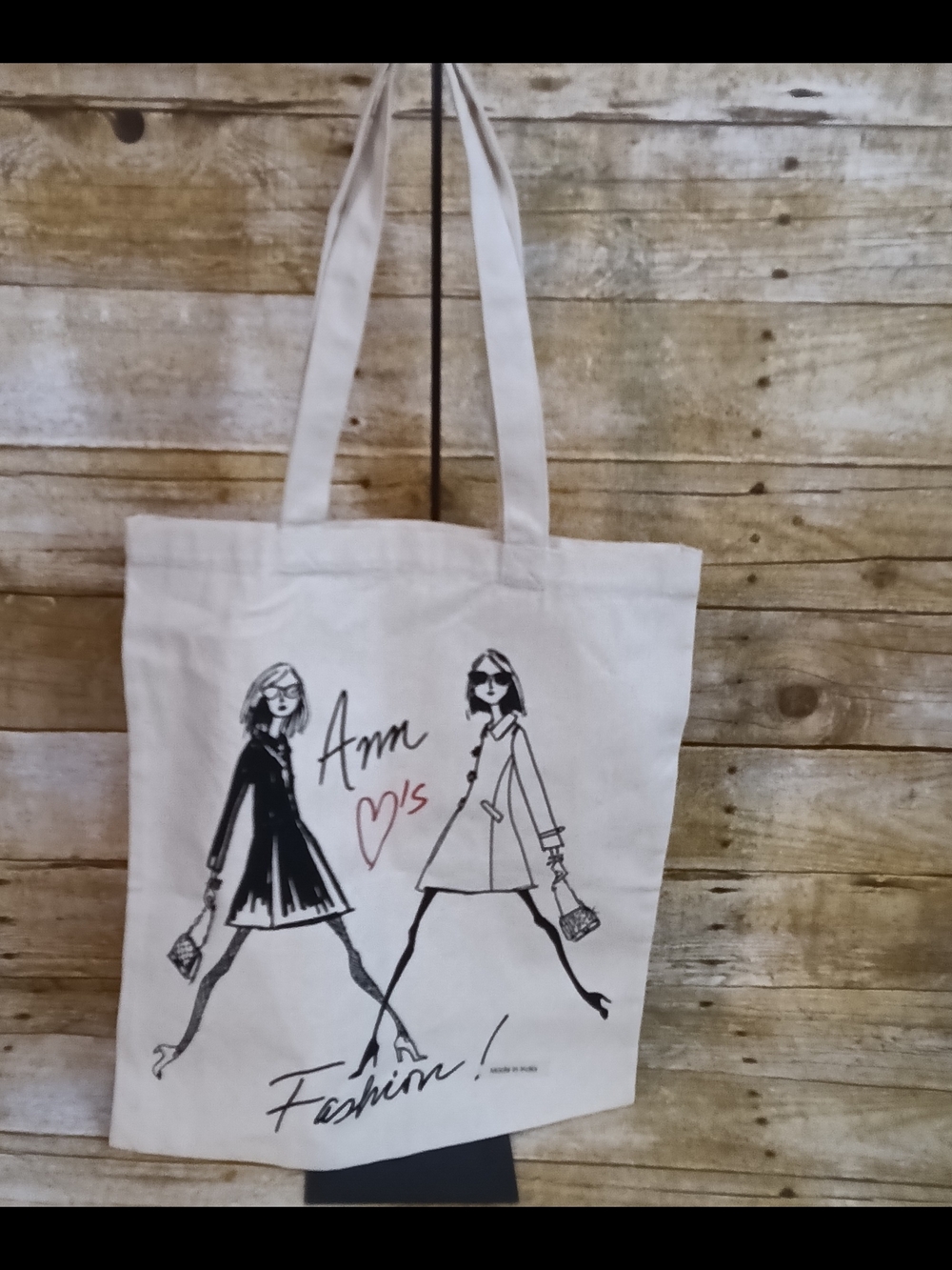 Ann Taylor White Canvas Tote with Fashion Illustration